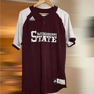 Adidas Maroon and White Mississippi State v-neck baseball jersey Small